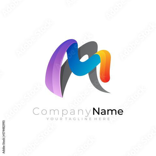Letter M logo and mountain design combination, colorful style