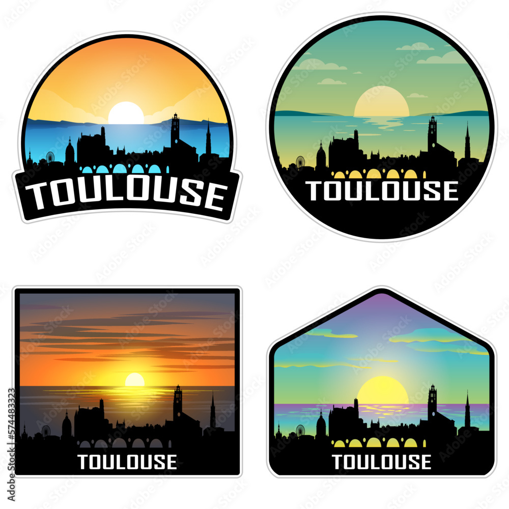 Toulouse France Skyline Silhouette Retro Vintage Sunset Toulouse Lover Travel Souvenir Sticker Vector Illustration SVG EPS AI