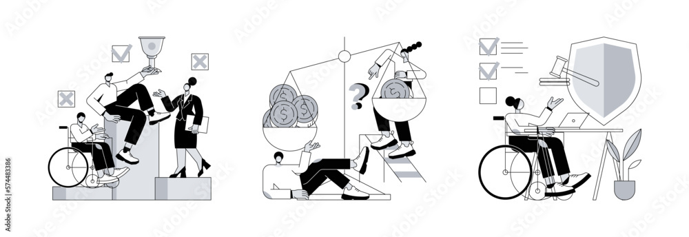 Equal rights abstract concept vector illustration set. Workplace and ...