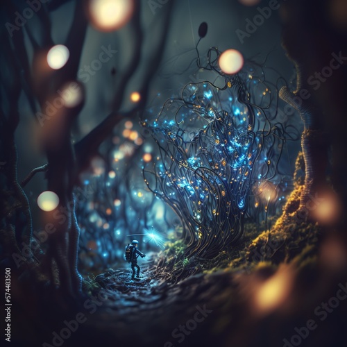 Extremely Small Fireflies in the quite Colorful Forest Generated by AI