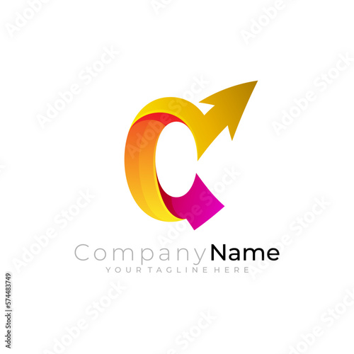 Letter C logo with arrow design combination, 3d style