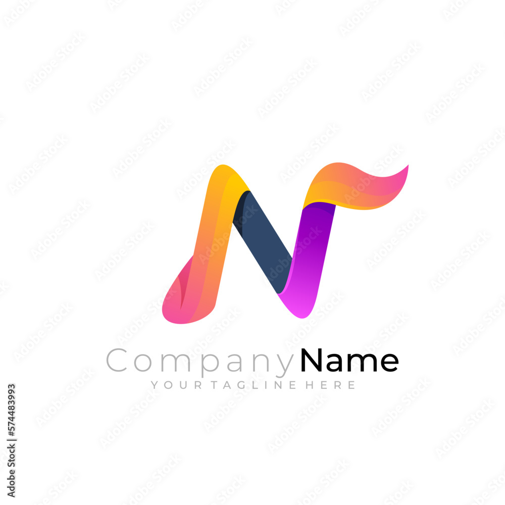 N logo, letter N logo with 3d colorful design, square icons