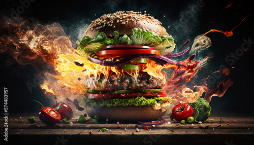 Delicious Burger, Burger Flame Generative AI