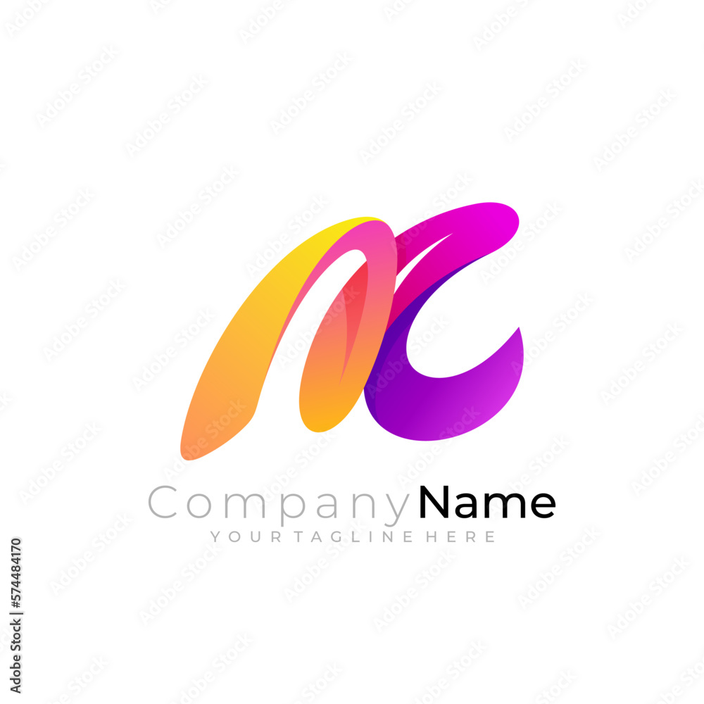 Obraz premium N logo and C icon design combination, 3d colorful logos