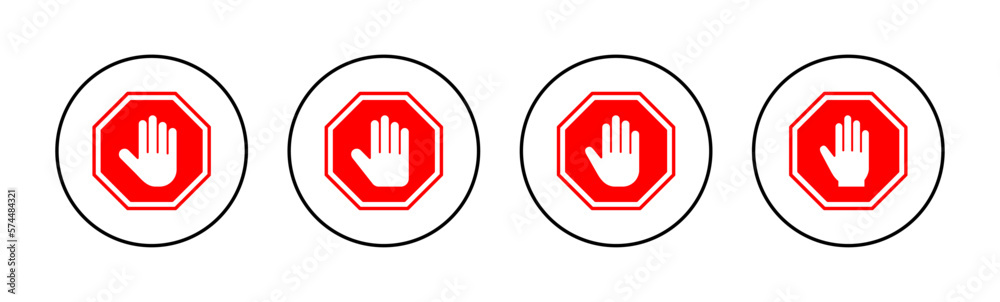 Obraz premium Stop icon vector for web and mobile app. stop road sign. hand stop sign and symbol. Do not enter stop red sign with hand
