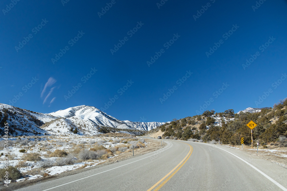 Road thru snow covered Spring Mountain National Recreation Area, Nevada Road thru snow covered Spring Mountain National Recreation Area, Nevada