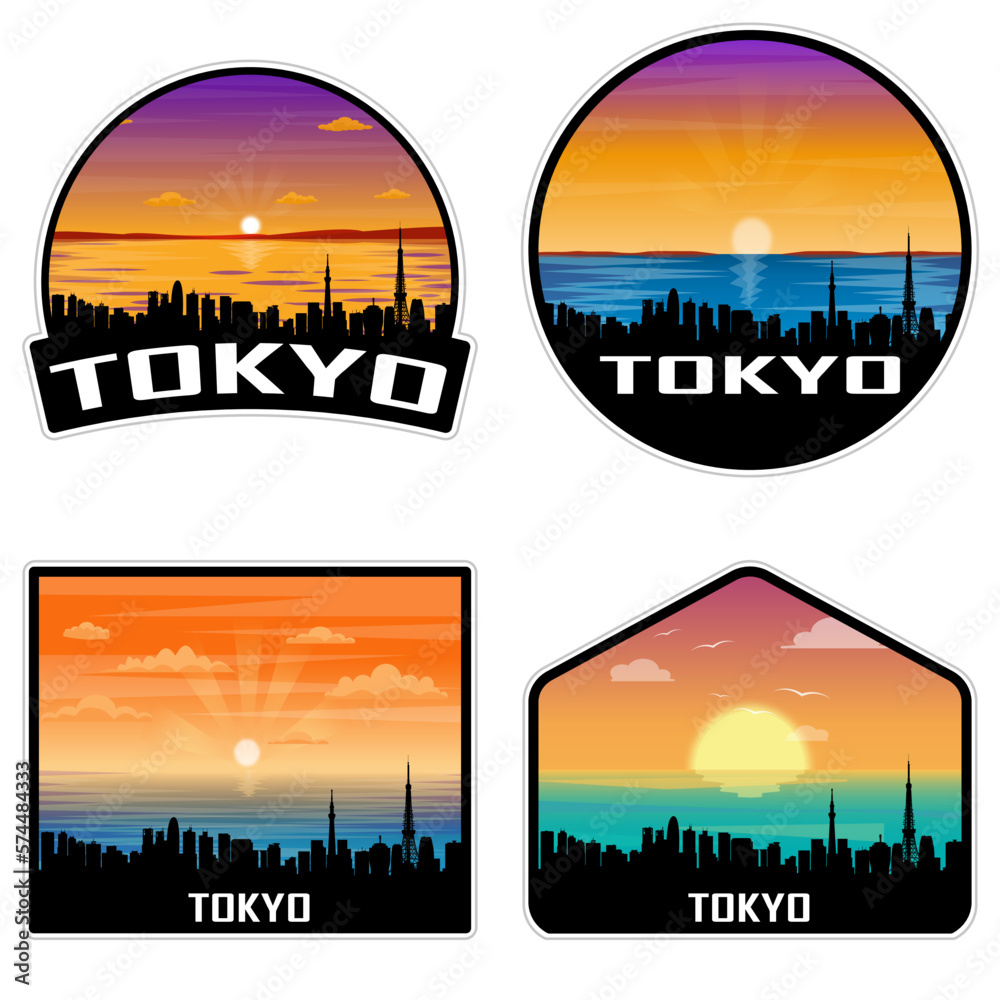 Tokyo Japan Skyline Silhouette Retro Vintage Sunset Tokyo Lover Travel Souvenir Sticker Vector Illustration SVG EPS AI