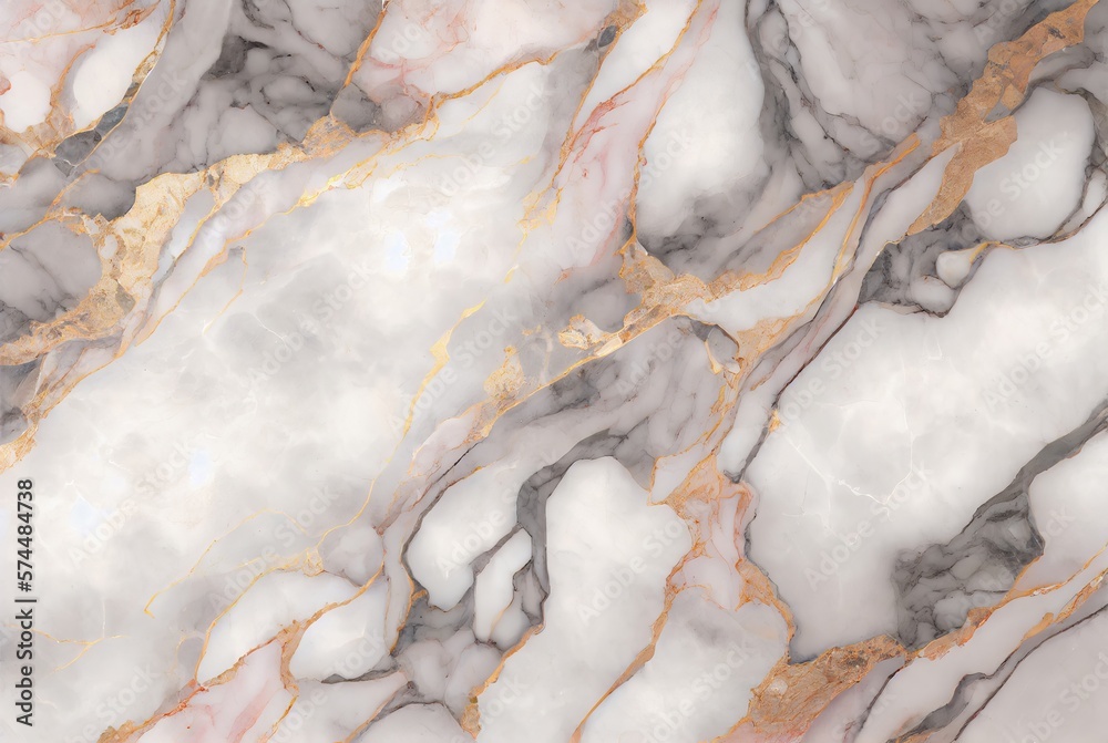 White marble with with gold and rose quartz surface abstract background. Decorative acrylic paint pouring rock marble texture. Horizontal natural gold and pink abstract pattern. - obrazy, fototapety, plakaty 