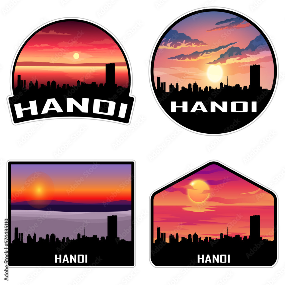 Hanoi Vietnam Skyline Silhouette Retro Vintage Sunset Hanoi Lover Travel Souvenir Sticker Vector Illustration SVG EPS AI