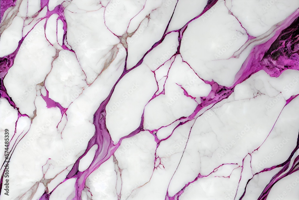 Naklejka premium White marble with magenta veins surface abstract background. Decorative acrylic paint pouring rock marble texture. Horizontal natural white and magenta abstract pattern.
