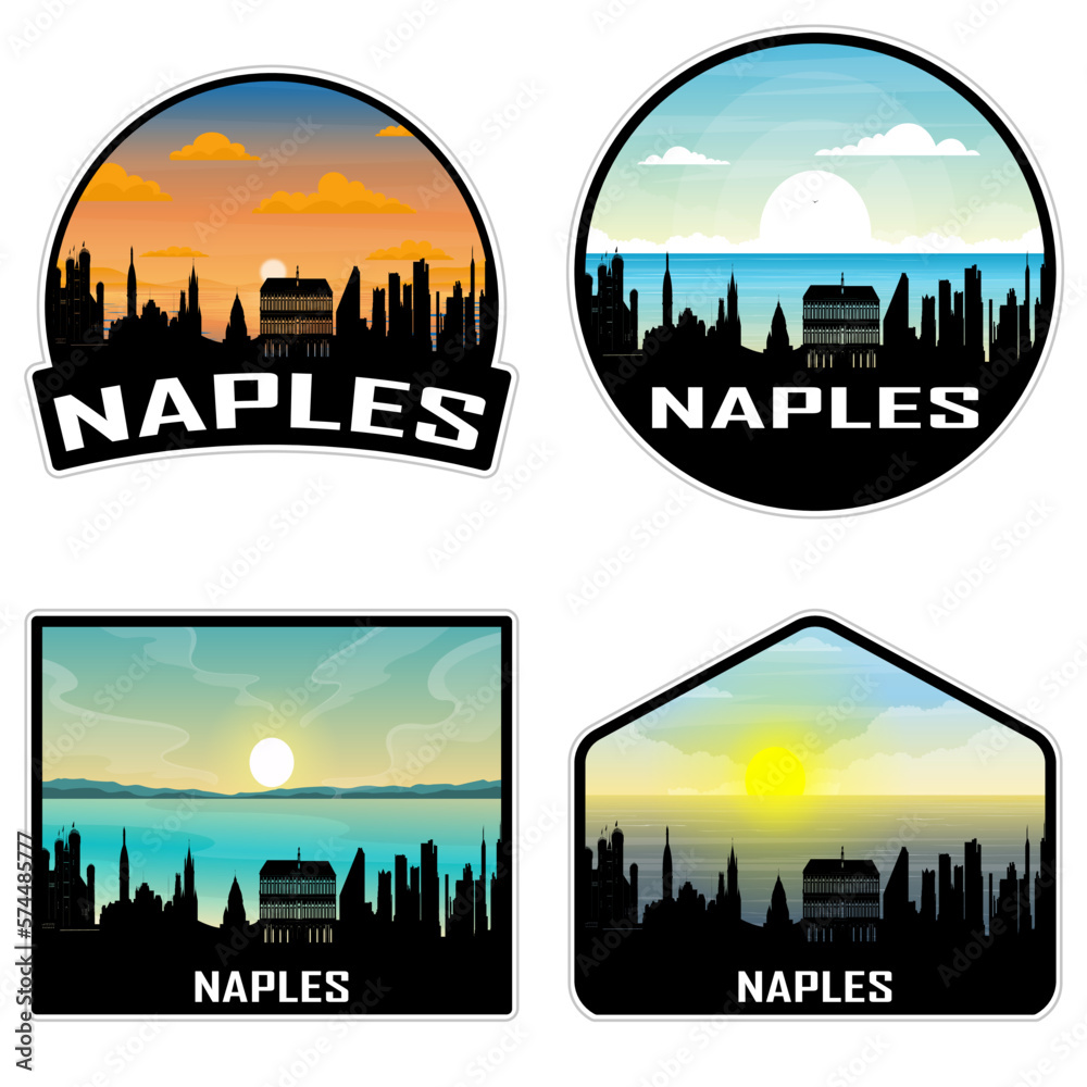 Naples Italy Skyline Silhouette Retro Vintage Sunset Naples Lover Travel Souvenir Sticker Vector Illustration SVG EPS AI