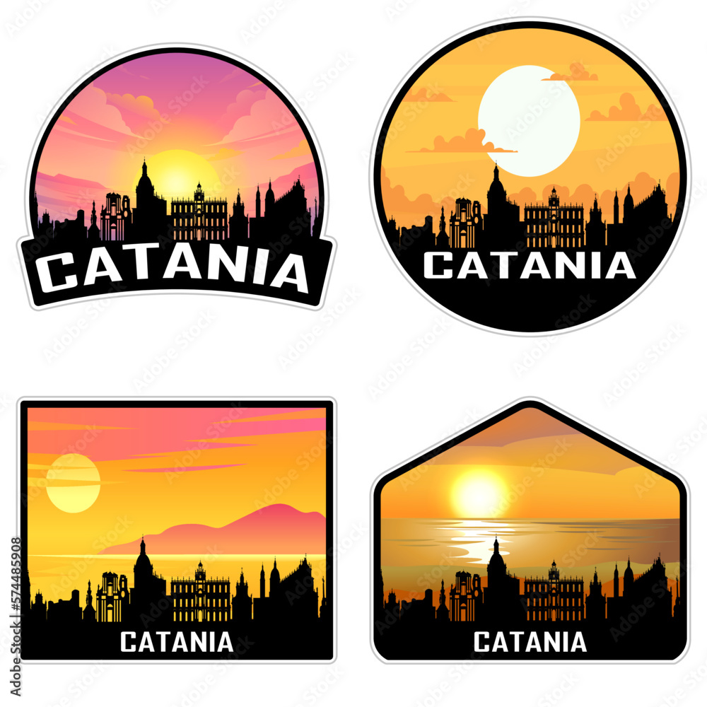 Catania Italy Skyline Silhouette Retro Vintage Sunset Catania Lover Travel Souvenir Sticker Vector Illustration SVG EPS AI