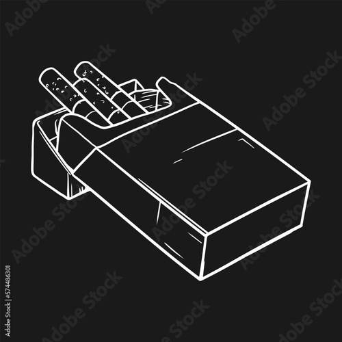 Cigarettes in a packet isolated on a black background. Vector Line art
