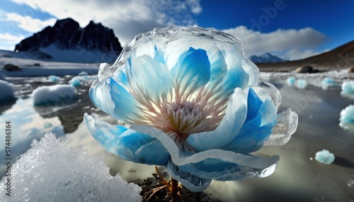 Very Detailed Representation of White Flower and Bright Accents Generated in an Icy Environment Generated by AI