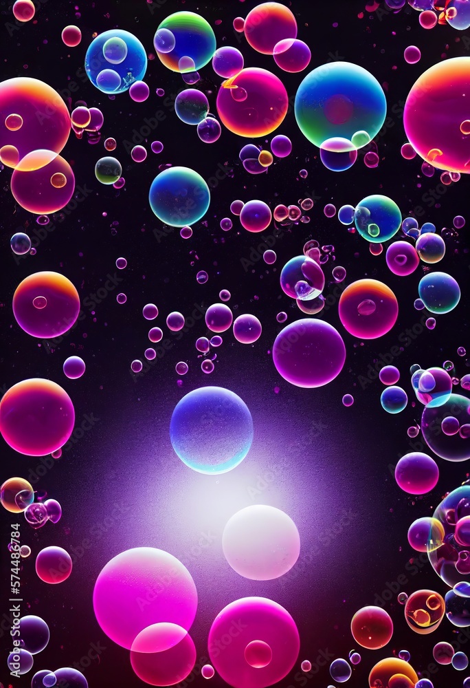 Pink and blue soap bubbles floating in the air abstract background. Glossy and shiny surface. Pink and blue soap bubbles pattern. Decorative AI generated realistic vertical interior poster. Pink and blue soap bubbles floating in the air abstract background. Glossy and shiny surface. Pink and blue soap bubbles pattern. Decorative AI generated realistic vertical interior poster.