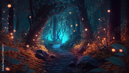 A Nighttime Stroll Through the Enchanted Woods, AI Generative