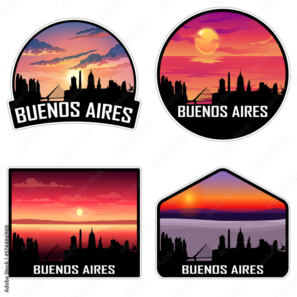 Buenos Aires Argentina Skyline Silhouette Retro Vintage Sunset Buenos Aires Lover Travel Souvenir Sticker Vector Illustration SVG EPS AI