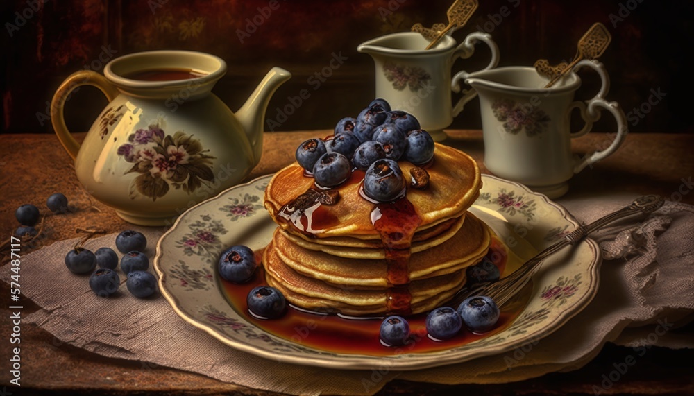 Extremely Well Detailed Panorama of Plate With Very Appetizing Ready-To-Eat Pancakes Generated by AI Extremely Well Detailed Panorama of Plate With Very Appetizing Ready-To-Eat Pancakes Generated by AI