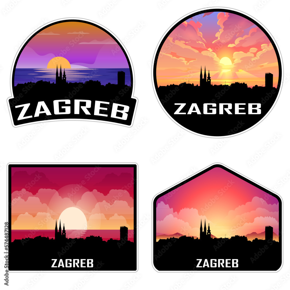Zagreb Croatia Skyline Silhouette Retro Vintage Sunset Zagreb Lover