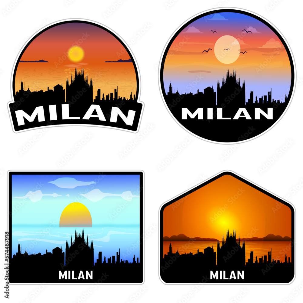 Milan Italy Skyline Silhouette Retro Vintage Sunset Milan Lover Travel Souvenir Sticker Vector Illustration SVG EPS AI