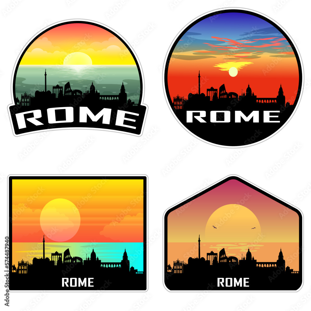 Rome Italy Skyline Silhouette Retro Vintage Sunset Rome Lover Travel Souvenir Sticker Vector Illustration SVG EPS AI