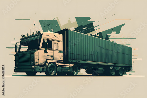 Transport tractor with a semi-trailer. Background for a logistics company. The car on a solid background. Generated AI photo