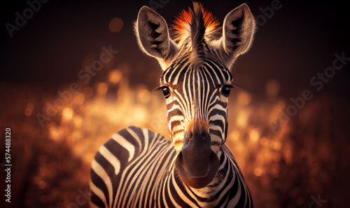 Cute little zebra with happy face looking straight forward. Generative AI. © Pro Hi-Res