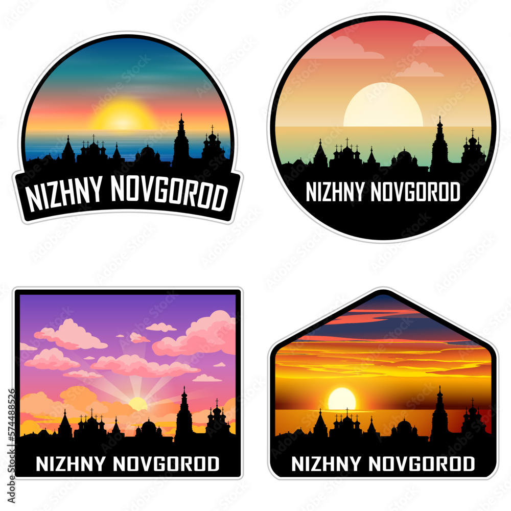 Nizhny Novgorod Russia Skyline Silhouette Retro Vintage Sunset Nizhny Novgorod Lover Travel Souvenir Sticker Vector Illustration SVG EPS AI