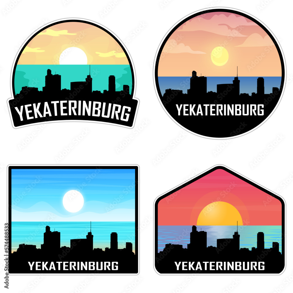 Yekaterinburg Russia Skyline Silhouette Retro Vintage Sunset Yekaterinburg Lover Travel Souvenir Sticker Vector Illustration SVG EPS AI