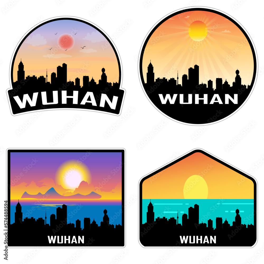 Wuhan China Skyline Silhouette Retro Vintage Sunset Wuhan Lover Travel Souvenir Sticker Vector Illustration SVG EPS AI