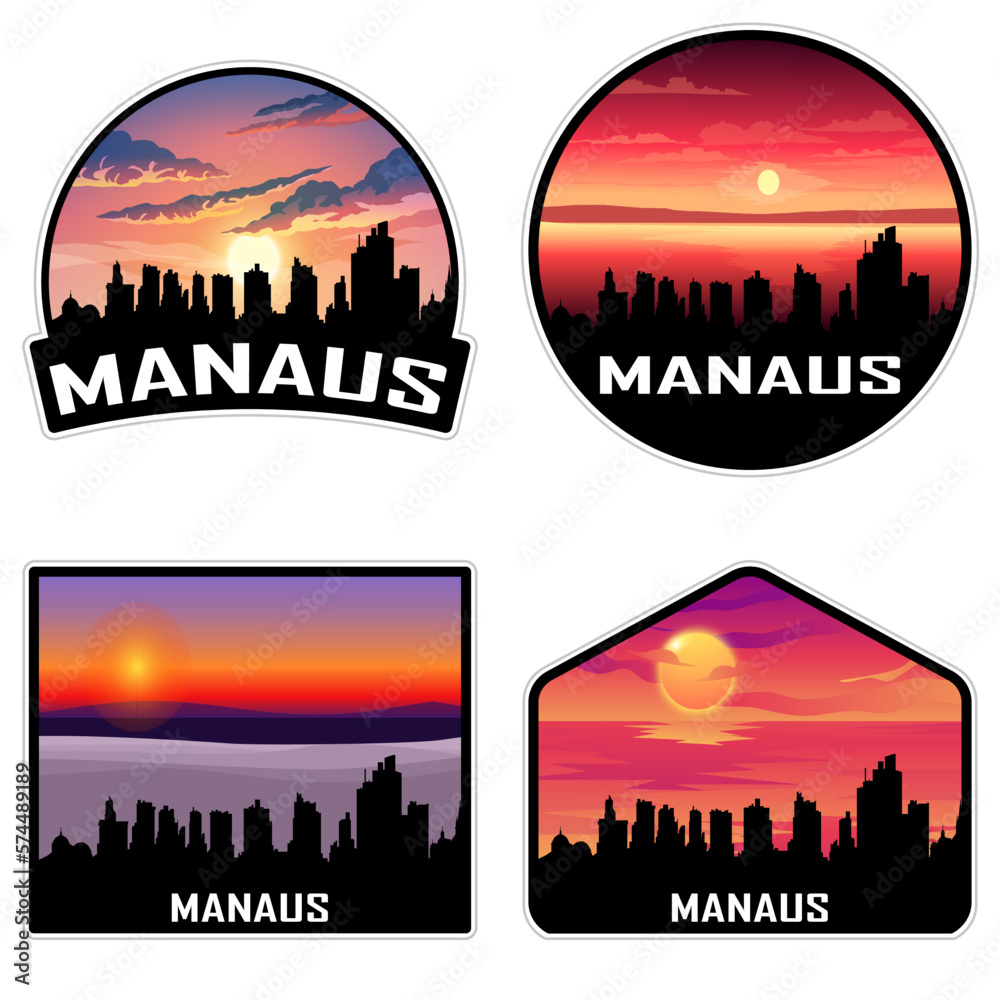 Manaus Brazil Skyline Silhouette Retro Vintage Sunset Manaus Lover Travel Souvenir Sticker Vector Illustration SVG EPS AI