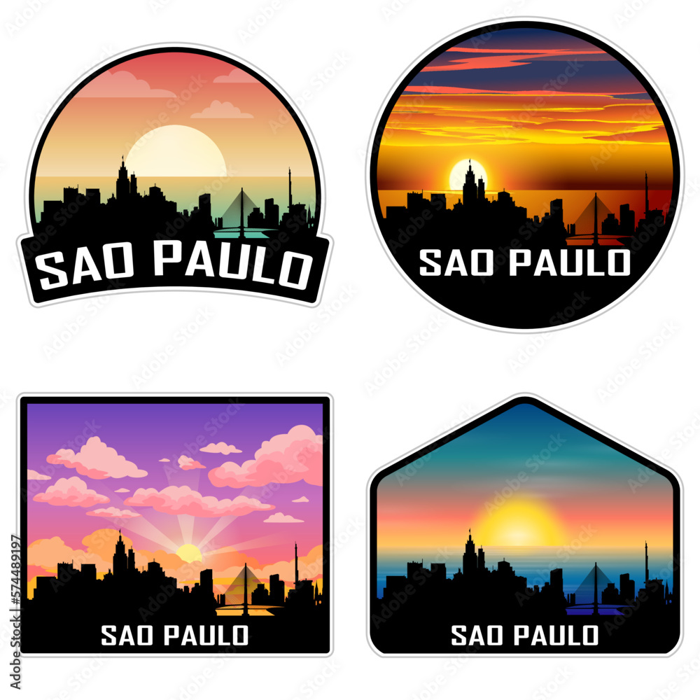Sao Paulo Brazil Skyline Silhouette Retro Vintage Sunset Sao Paulo Lover Travel Souvenir Sticker Vector Illustration SVG EPS AI