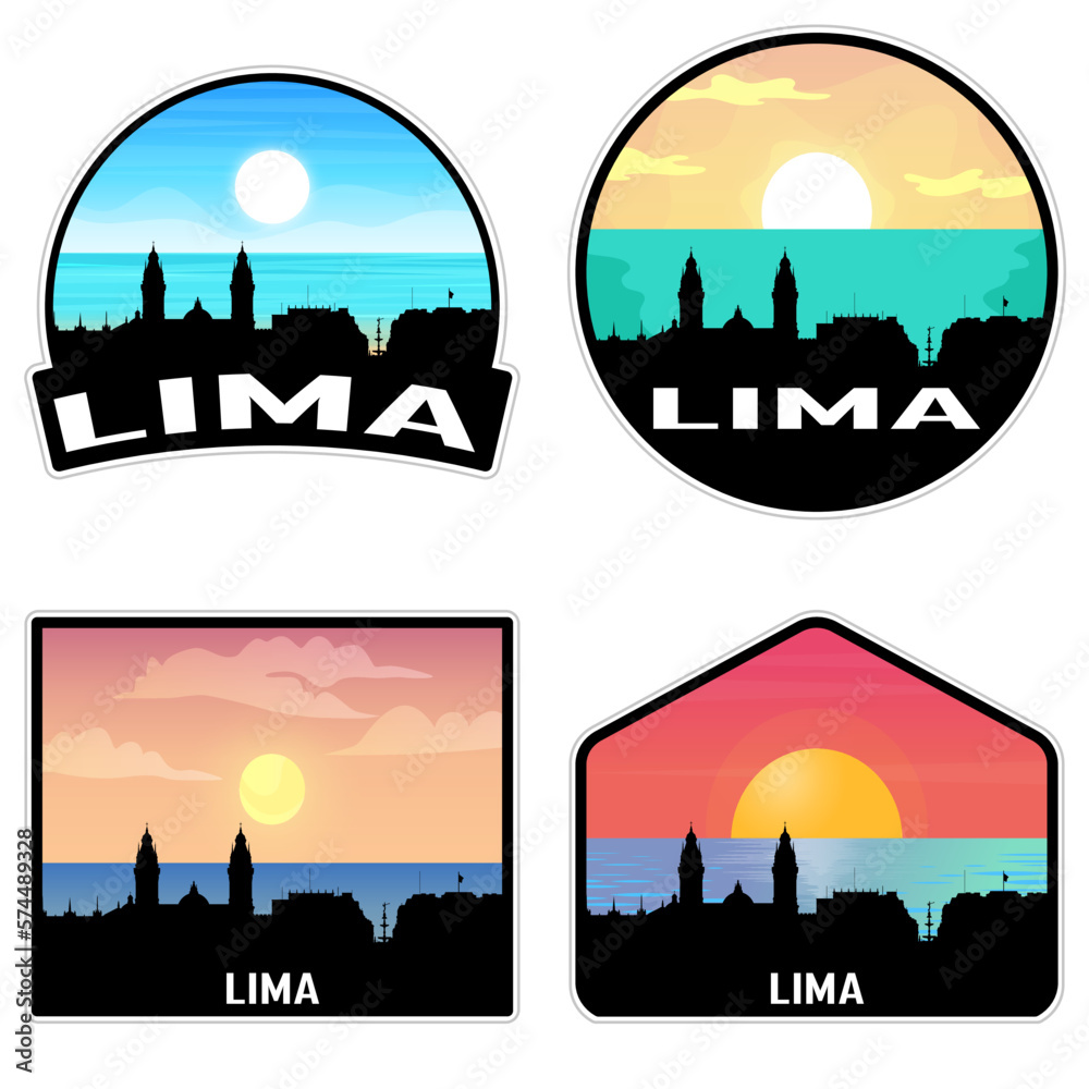 Lima Peru Skyline Silhouette Retro Vintage Sunset Lima Lover Travel Souvenir Sticker Vector Illustration SVG EPS AI