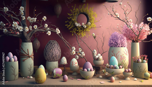 Beautiful Easter decorations in a colorful and festive background - perfect for a stunning wallpaper © Kaare