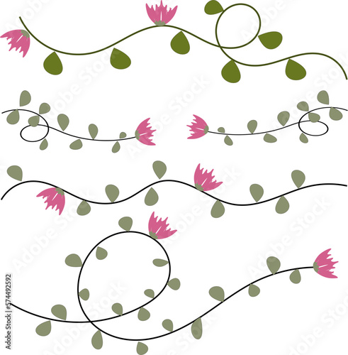 Wallpaper Mural pink Curly flower leaf vector set on a white background. Torontodigital.ca