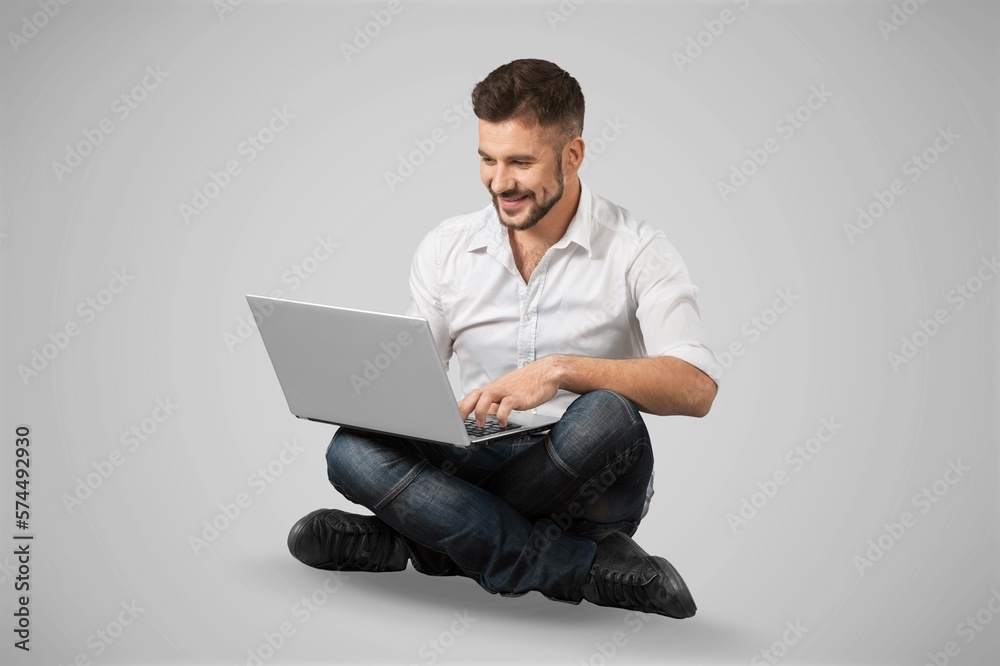 Young smart business man worker with laptop