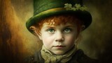 Beautiful Unique and Artistic Designer Wallpaper Featuring Irish Kid Boy as Leprechaun: Saint Patrick's Day Background Design Celebrating Diversity Equity Inclusion DEI (generative AI