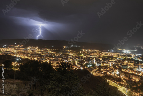 Thunderstorm at night over the city of Cuenca. Spain.
