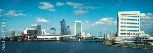 Jacksonville Downtown Skyline Cityscape and Cloudscape over I-95 Interstate Highway in North Florida, road trip photography