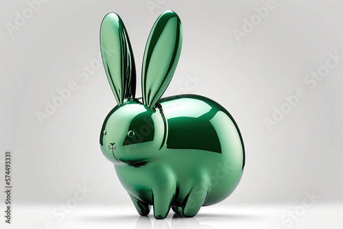 green colored rabbit, inflatable balloon sculpture, isolated on neutral background, generative ai illustration photo