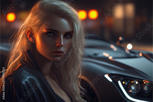 Fictional Very Attractive Caucasian Blonde Woman with a Seductive Look Posing for the Camera Generated by AI