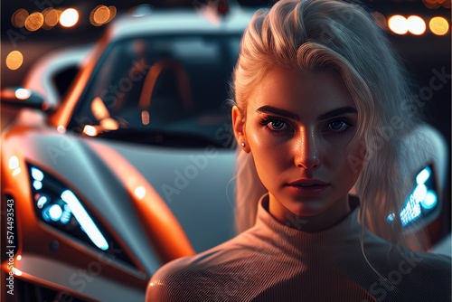 Fictional Very Attractive Caucasian Blonde Woman with a Seductive Look Posing for the Camera Generated by AI