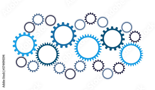 Group of Gears Connected in white background. Cog Wheel background. Mechanism and System Management Concept 