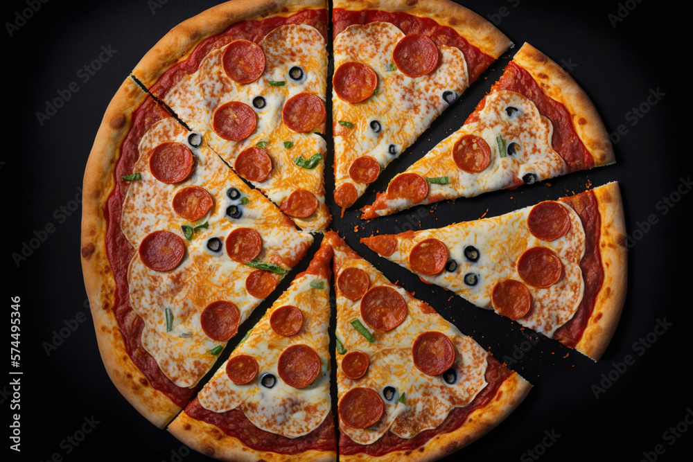 Delicious Pepperoni Pizza on a Moody Black Background: The Perfect Comfort Food for Any Occasion, Genrative AI