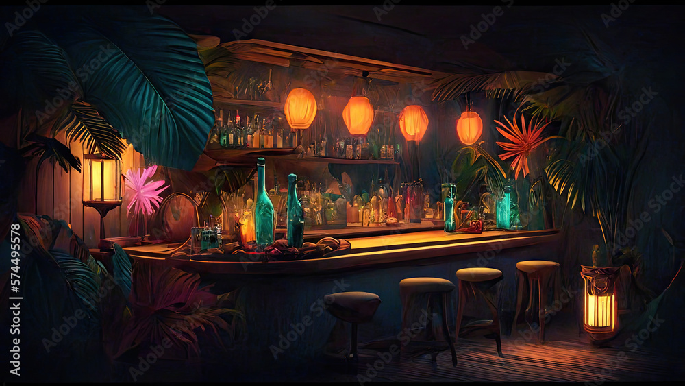 Tiki Bar Paradise - AI Generated - obrazy, fototapety, plakaty 