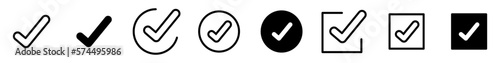 Conjunto de iconos de marca de verificación de diferentes estilos. Concepto de aprobación. Visto. Ilustración vectorial