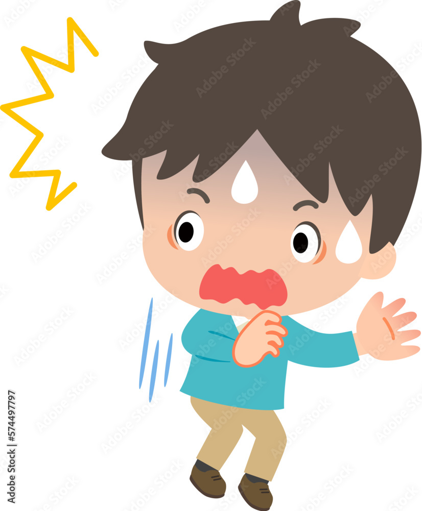 驚いて身をすくめる男性 驚いて身をすくめる男性