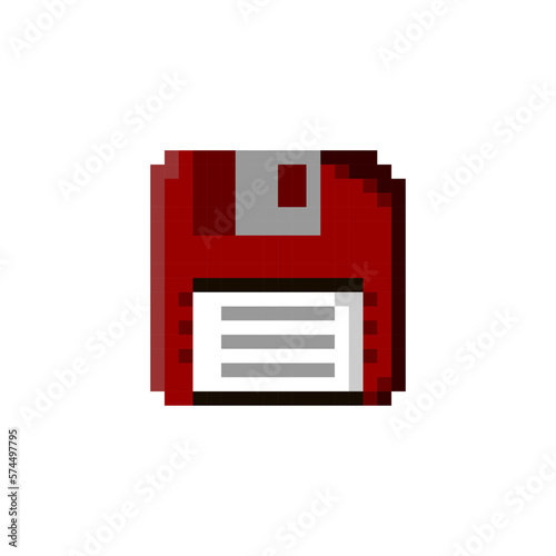 Pixel art of floppy disk or diskette. 8 bit diskette isolated on white