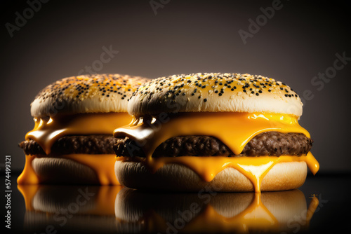 two double cheeseburgers with sesame seed buns with studio lighting made by generative ai photo