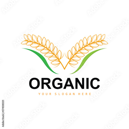 Wheat Rice Logo, Agricultural Organic Plants Vector, Luxury Design Golden Bakery Ingredients